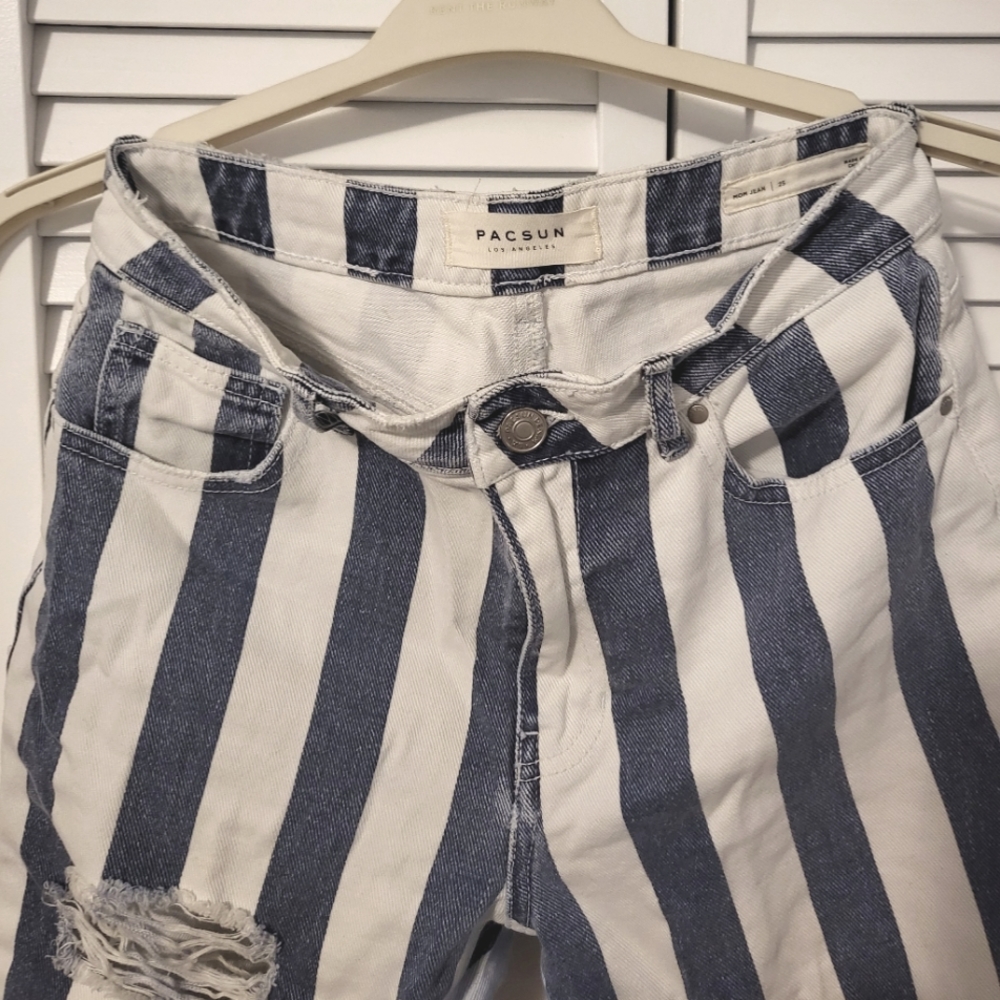 High-Rise Striped Mom Jeans